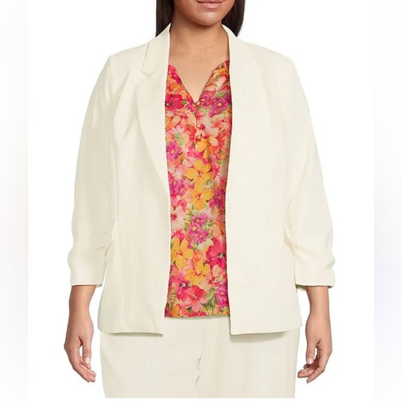 Skies Are Blue Jackets & Blazers - SKIES ARE BLUE Open Blazer Ruched Sleeves, Front Pockets, Lined Size 2X